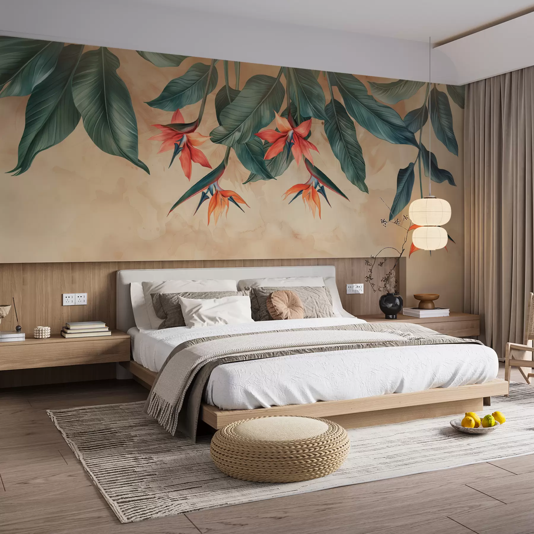 fotószőnyeg Trópusi virágzás bézs akvarell háttéren w01485