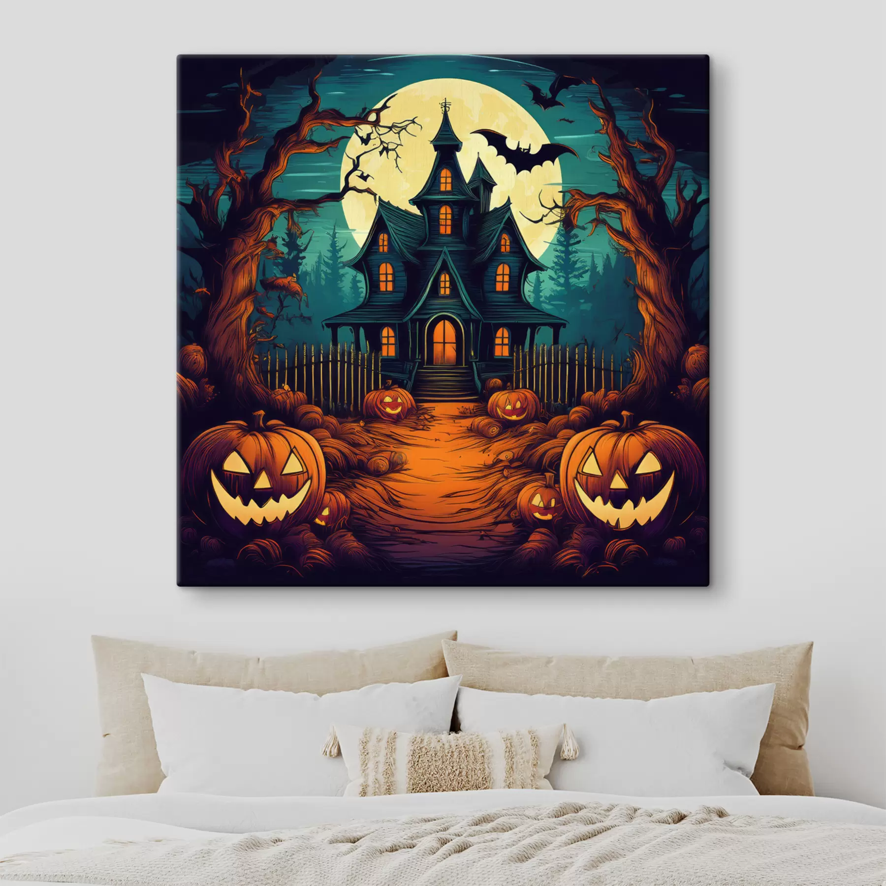 fotószőnyeg Halloween, kastély az erdőben, horror, denevérek, denevérek s40715