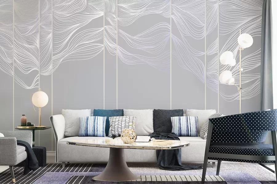 fotószőnyeg Folyó fehér absztrakt vonal hullámok világosszürke háttér előtt w08263v1