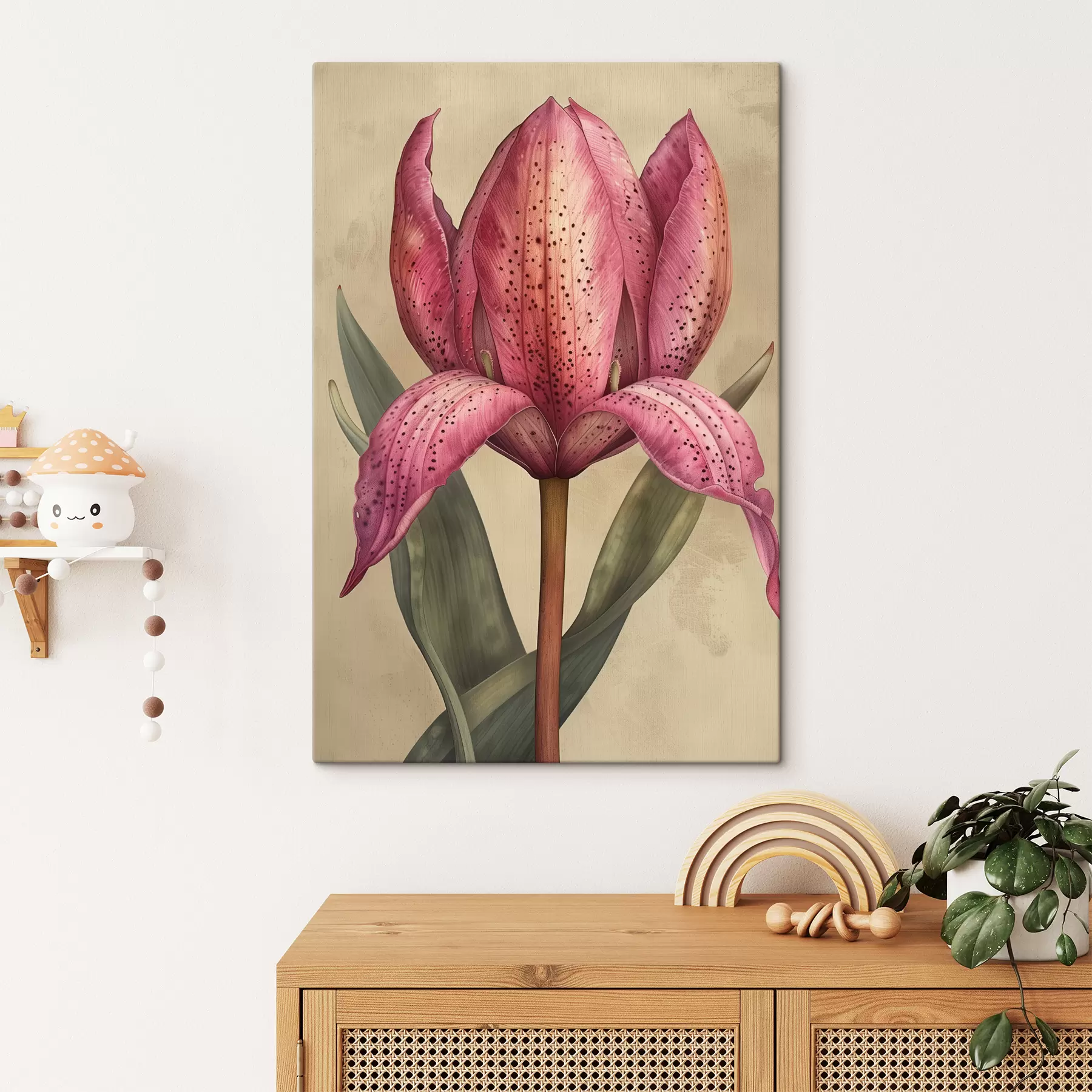 fotótapéta Rajz egy rózsaszín tulipánról, sziromszerű fogakkal s40657
