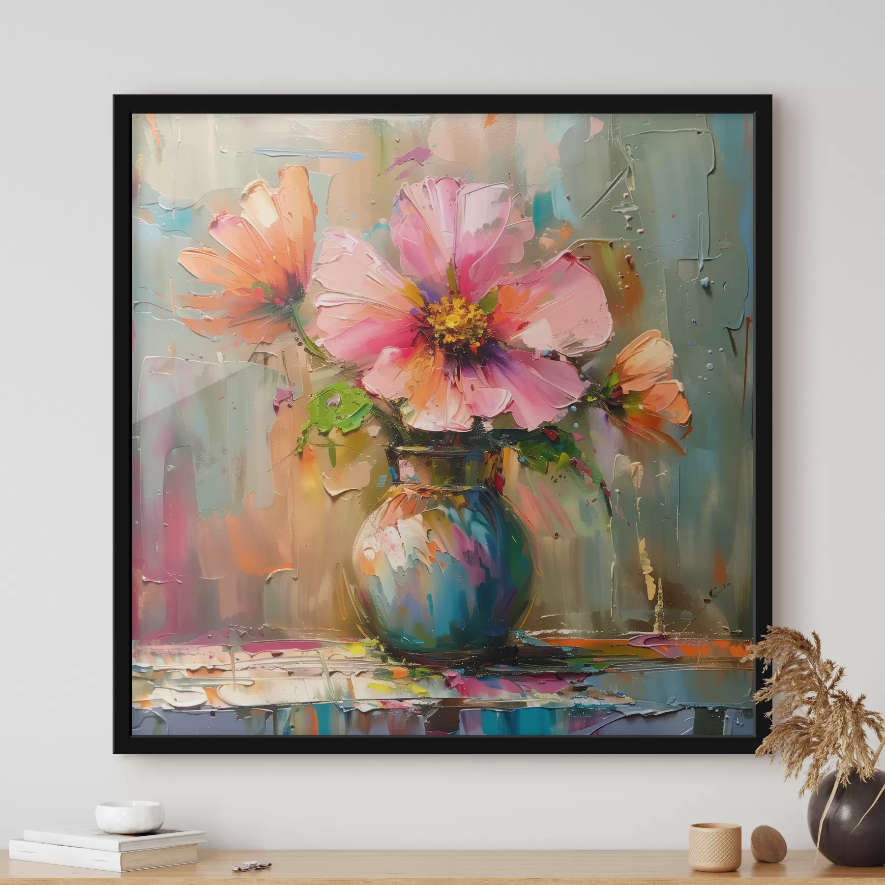 fotószőnyeg Színes virág egy vázában, nagy olajfesték-vonásokkal f40664