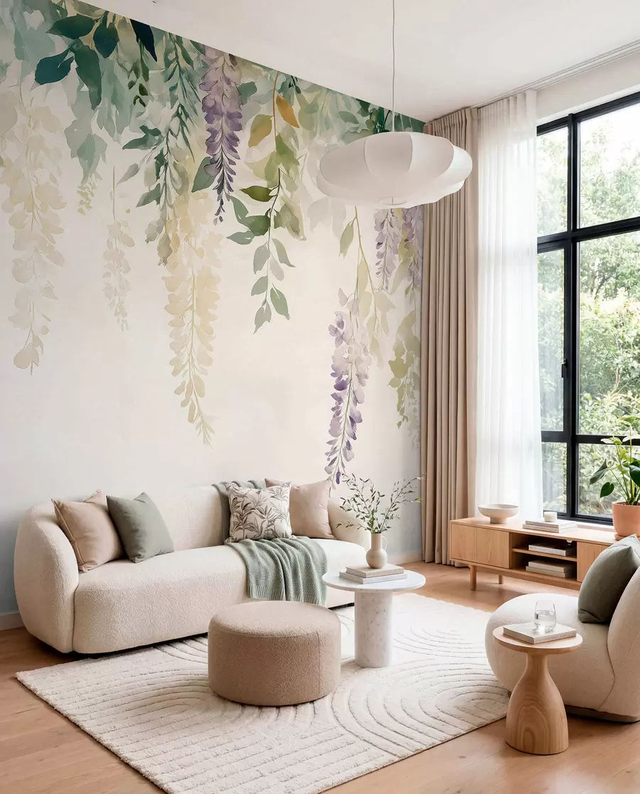 fotószőnyeg Wisteria virág dísz, virágos, akvarell, természetes színek, akvarell, természetes színek w01545