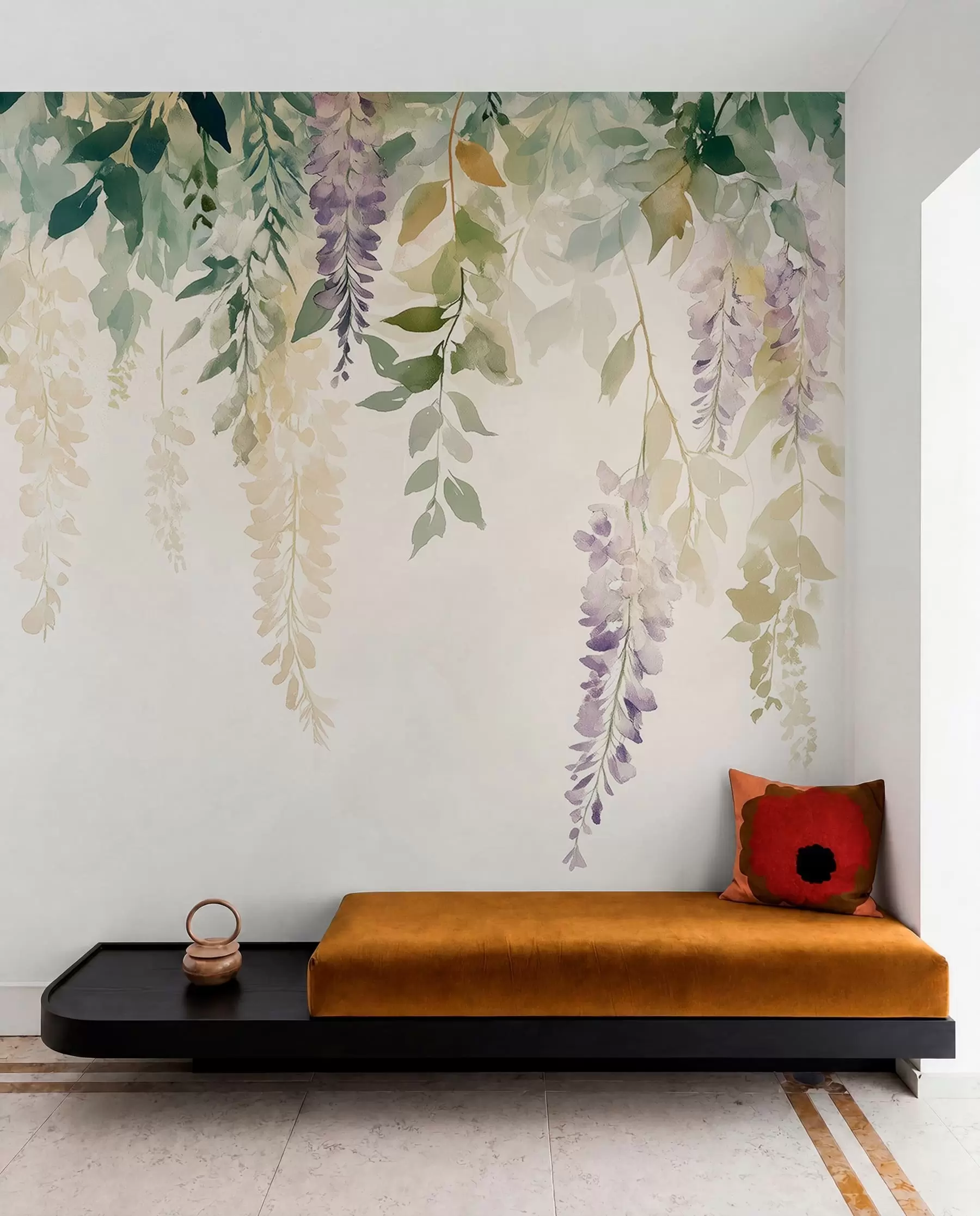 fotószőnyeg Wisteria virág dísz, virágos, akvarell, természetes színek, akvarell, természetes színek w01545