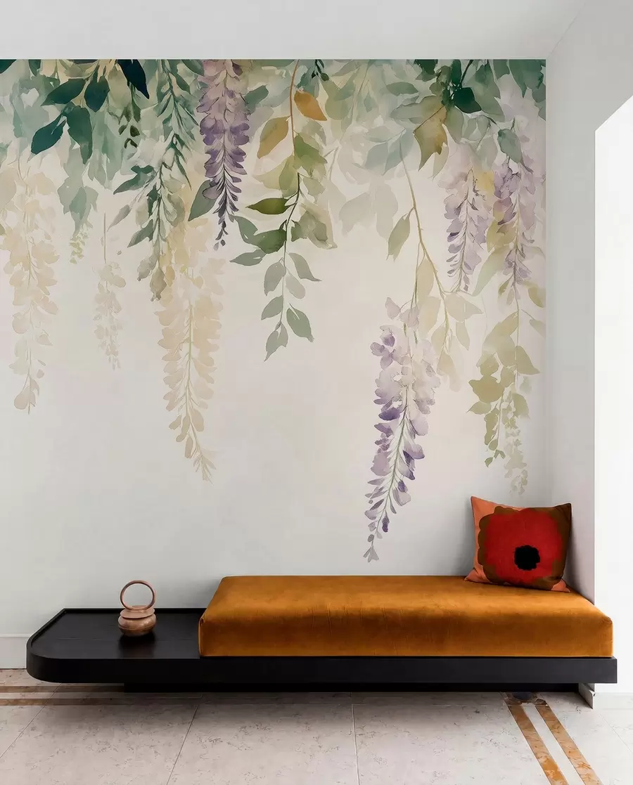 fotószőnyeg Wisteria virág dísz, virágos, akvarell, természetes színek, akvarell, természetes színek w01545