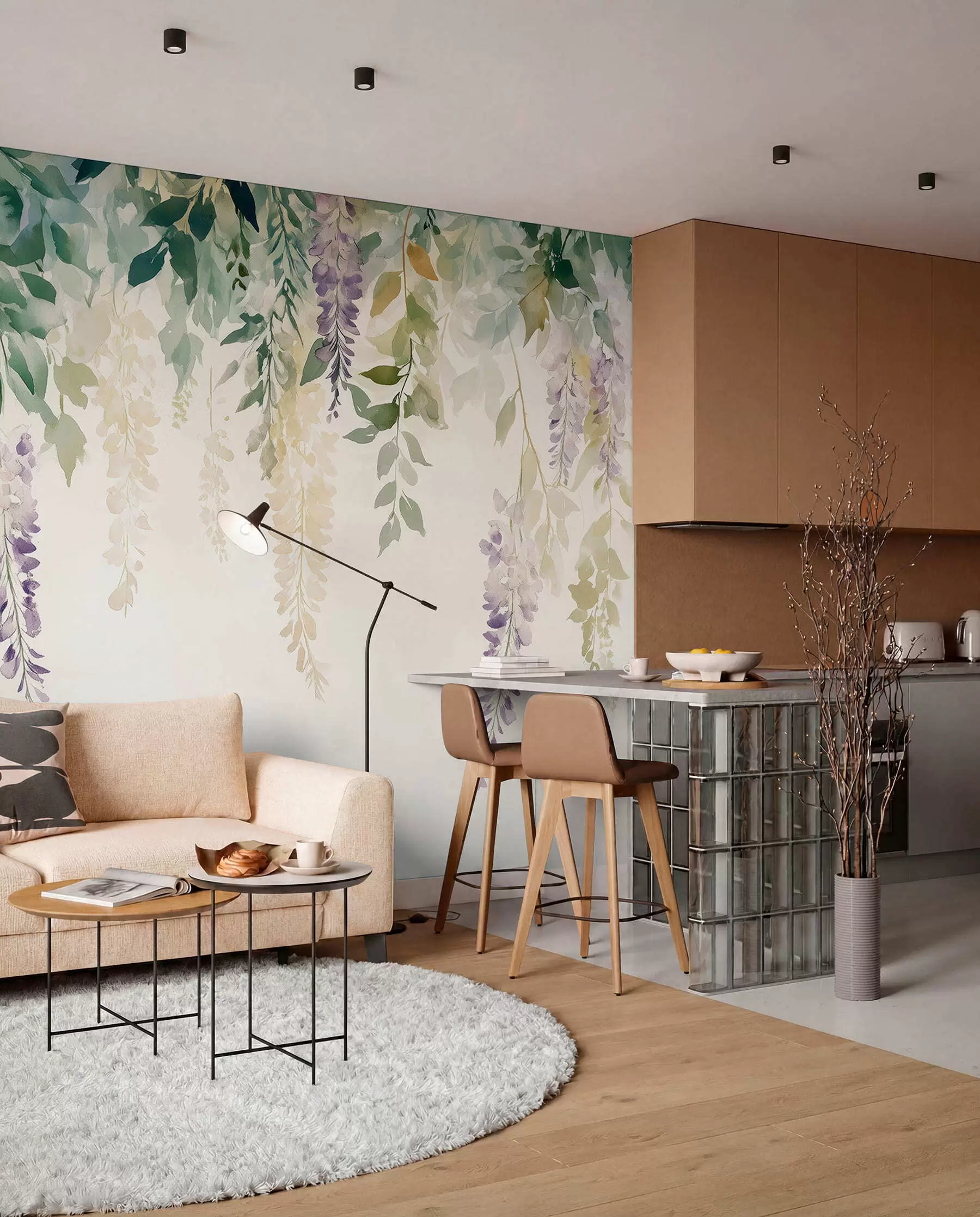 fotószőnyeg Wisteria virág dísz, virágos, akvarell, természetes színek, akvarell, természetes színek w01545