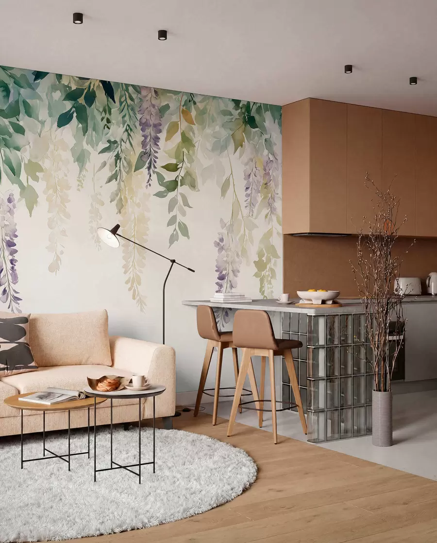 fotószőnyeg Wisteria virág dísz, virágos, akvarell, természetes színek, akvarell, természetes színek w01545