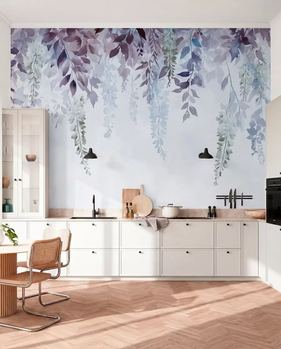 fotószőnyeg Wisteria virág dísz, virágos, akvarell, kék és lila színben w01545v1