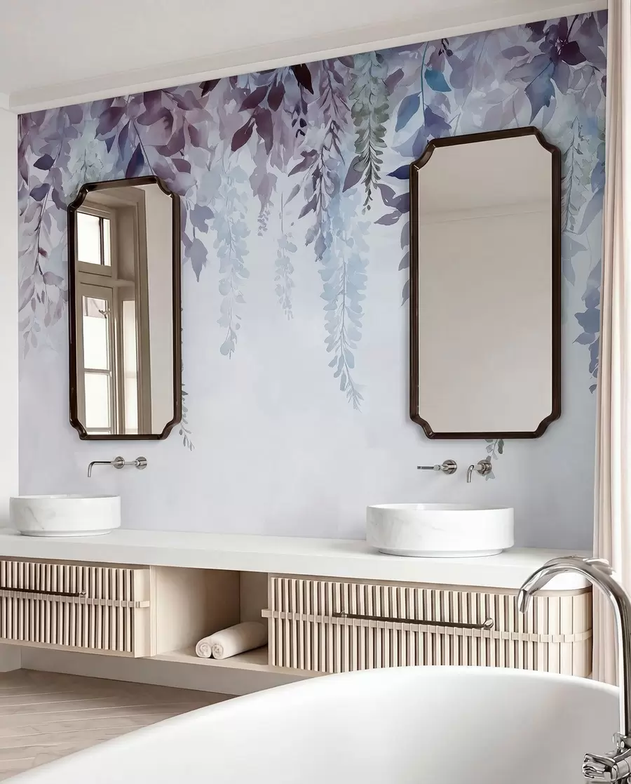 fotószőnyeg Wisteria virág dísz, virágos, akvarell, kék és lila színben w01545v1