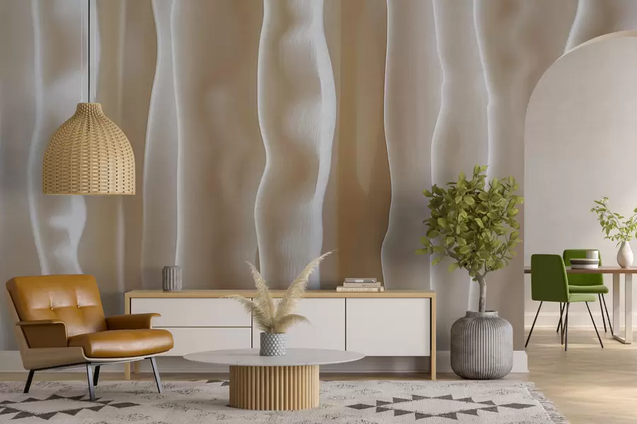 fotószőnyeg Absztrakt jelenet szerves anyagból, faragott 3D függőleges csíkok bézs színben w01541