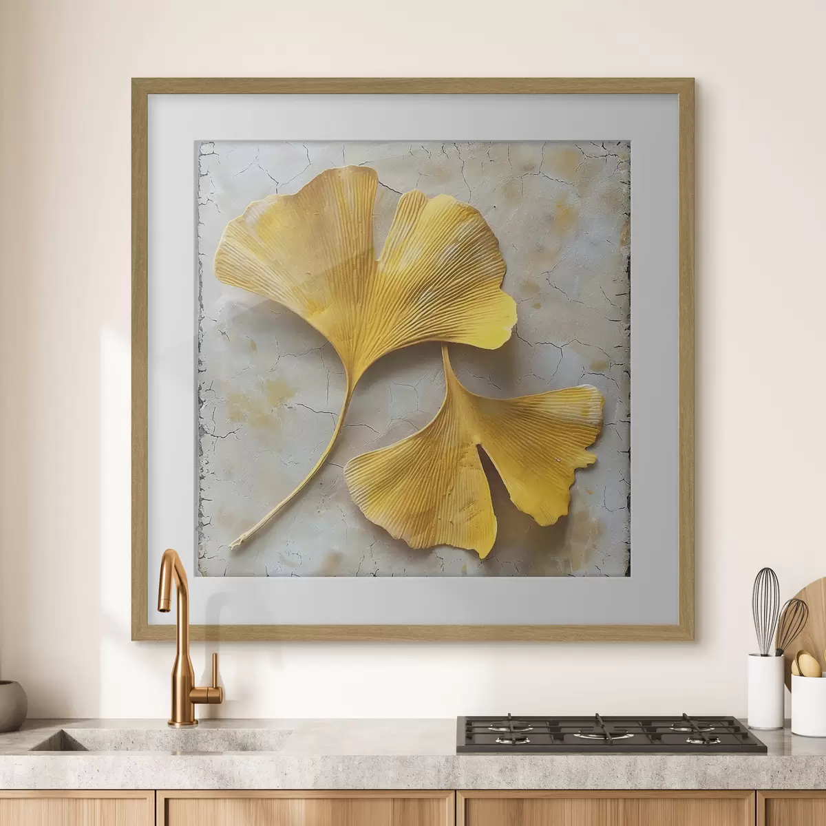 Plakát a sziklán Ginkgo levelek f40767