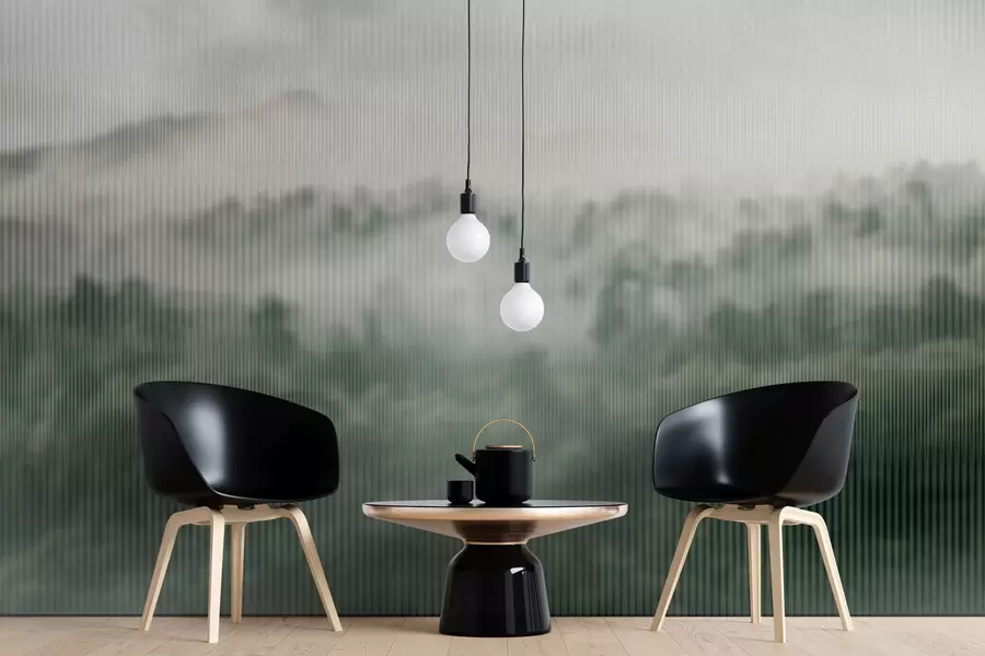 fotószőnyeg zöld ködös erdő az üveg mögött w01678