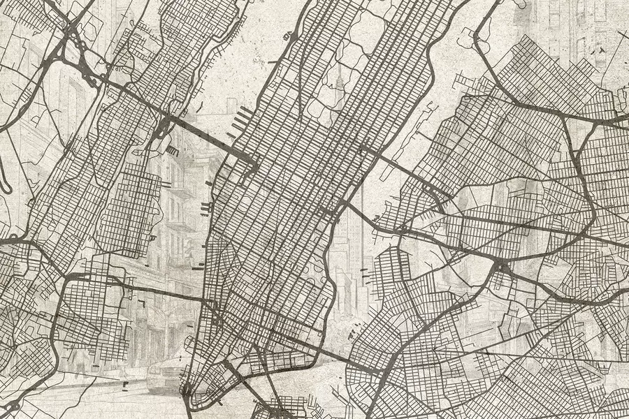 fotószőnyeg New York város térképe, vonalas rajz, építészet, bézs színek w01699