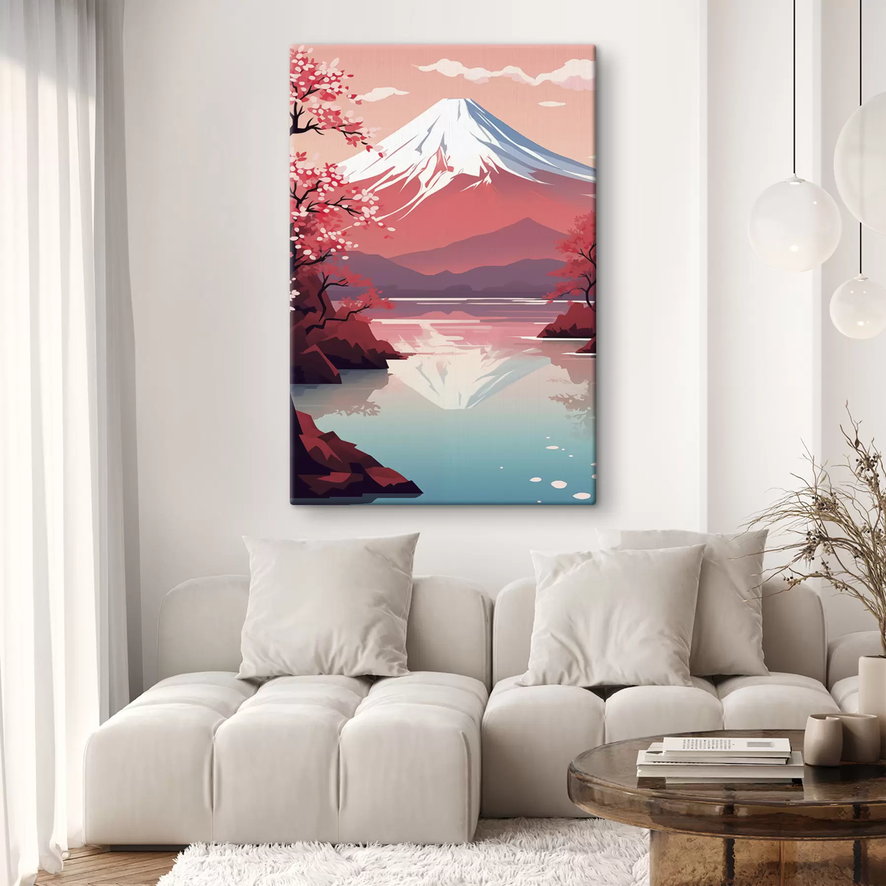 fotószőnyeg Fuji hegy, tó, cseresznyefák, Japán s40955
