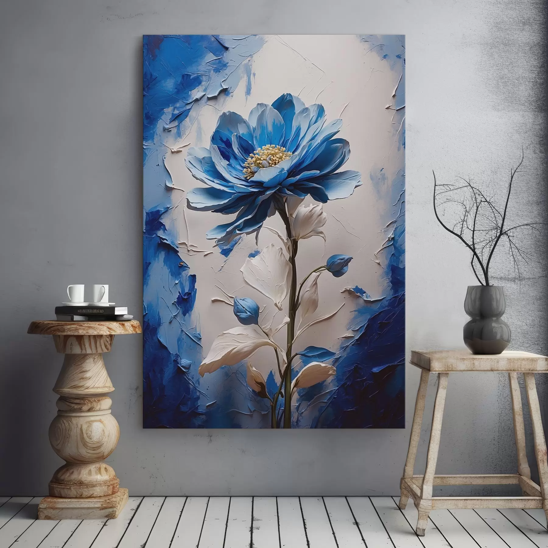 fotószőnyeg Elegáns kék virág lágy szirmokkal s38736