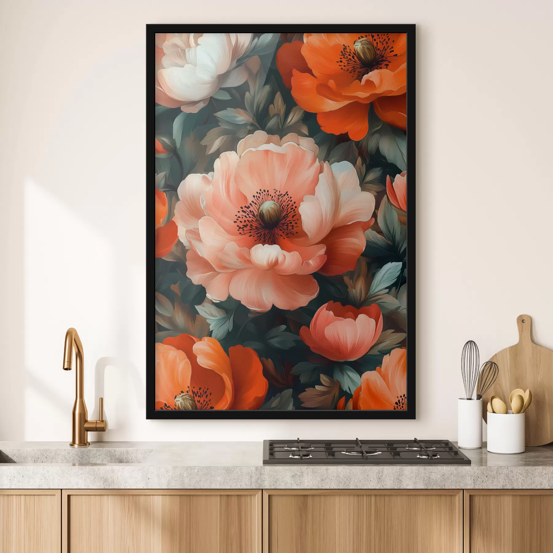 fotószőnyeg Nagy piros pünkösdi rózsák finom olaj ecsetvonásokkal f40964