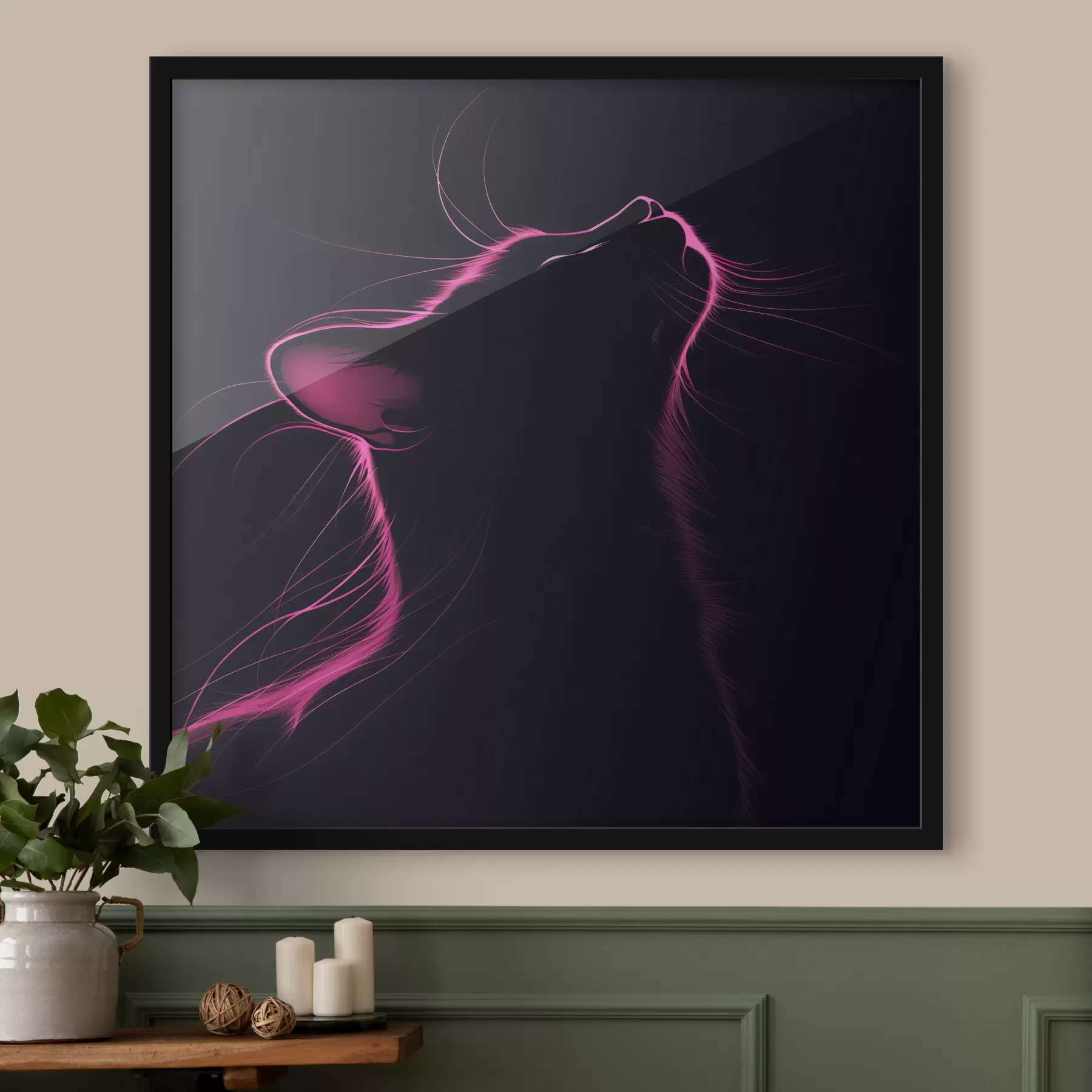 fotótapéta Rózsaszín neon macska sziluett fekete háttéren f40994