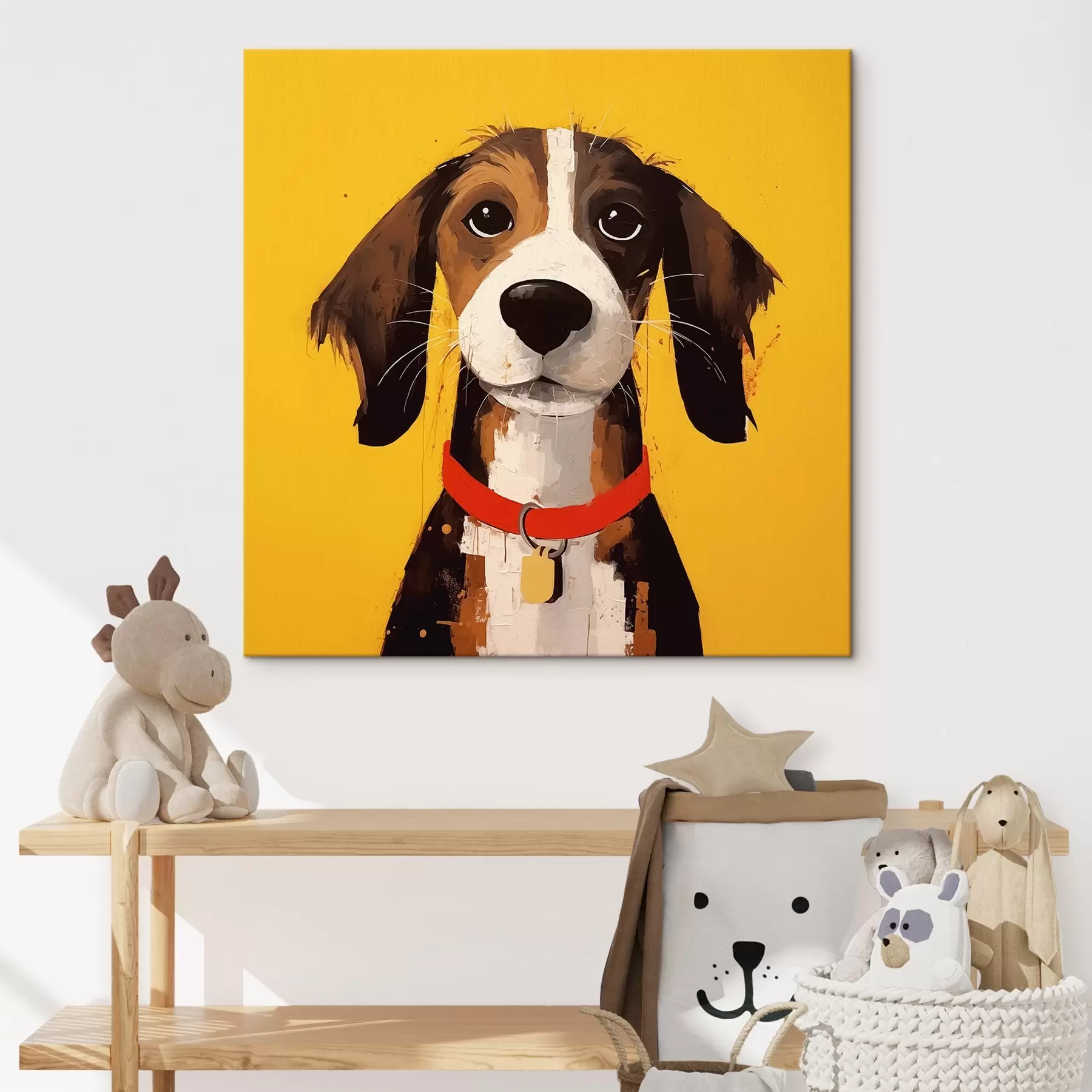 fotótapéta Portré egy kutya sárga háttérrel s41232