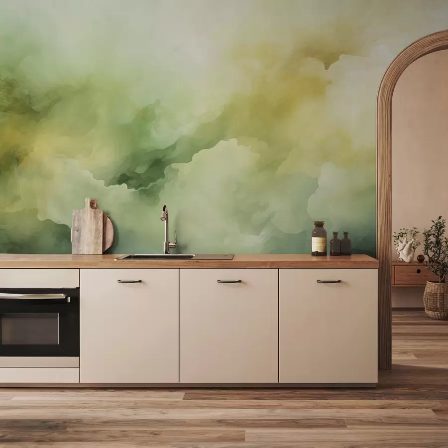 fotószőnyeg Zöld sárga füst, elmosódott köd nedves vízfesték w01869