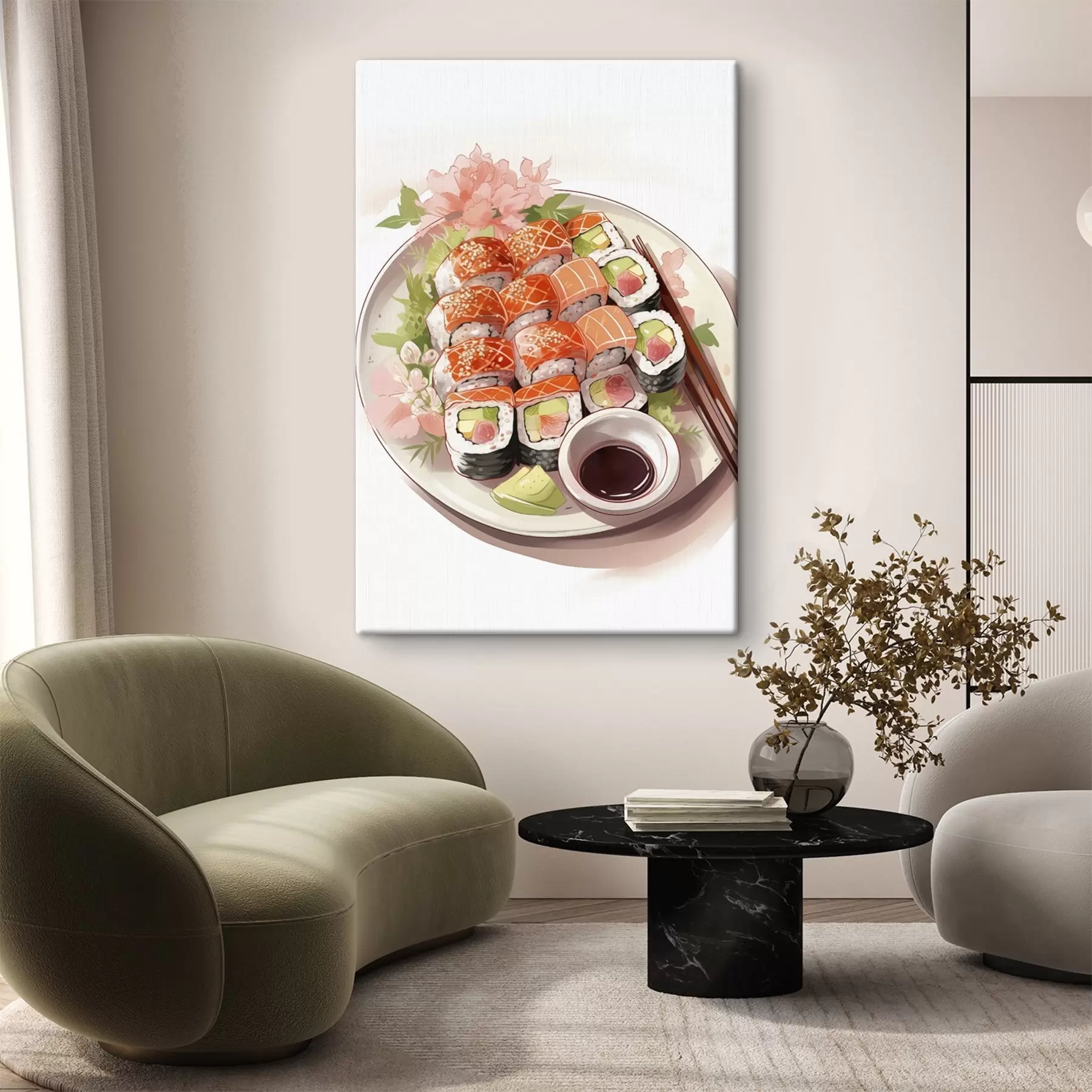 fotótapéta Akvarell tányér sushi, lazac, finom s41180