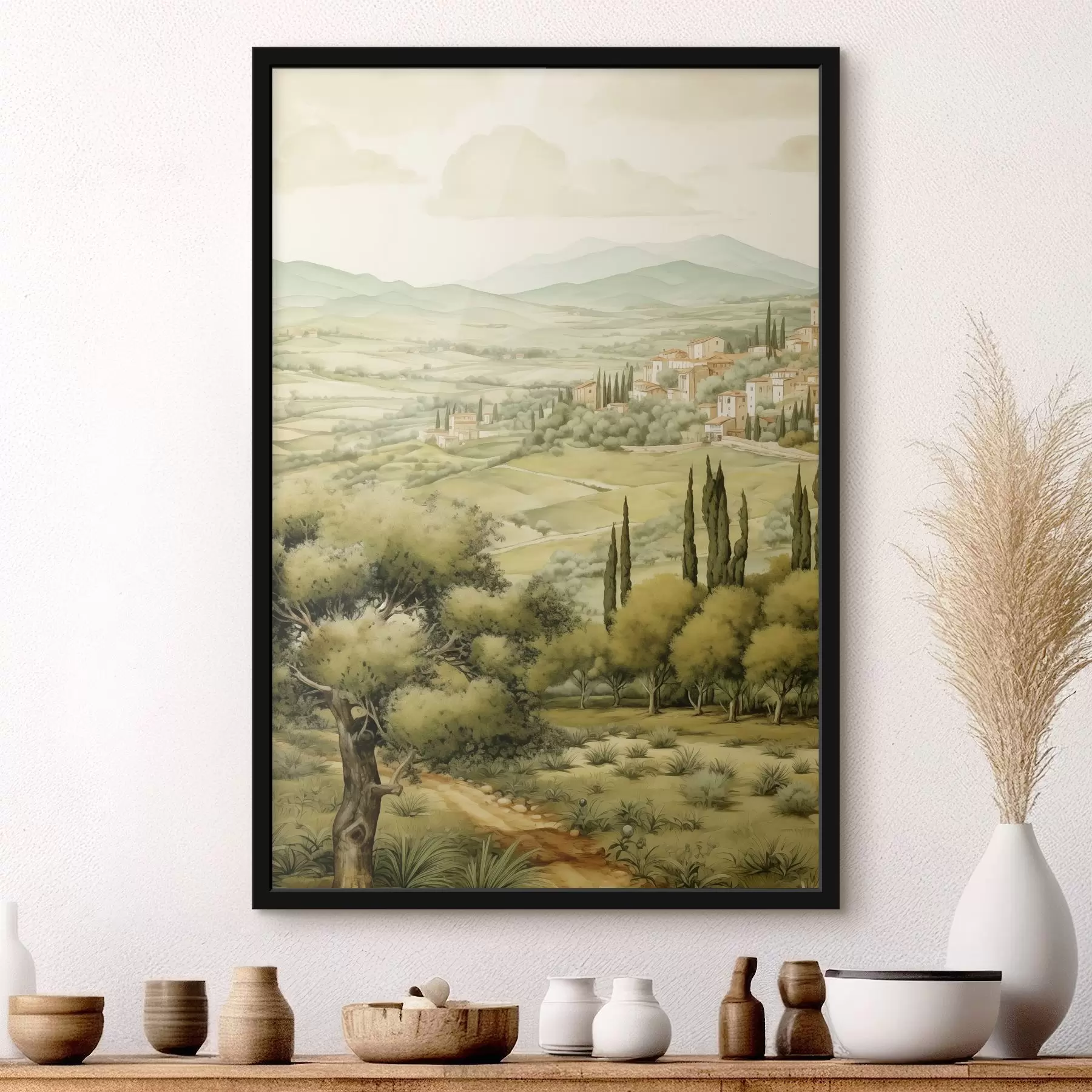 fotószőnyeg Toscana tájak, akvarell, boho stílusban f41220