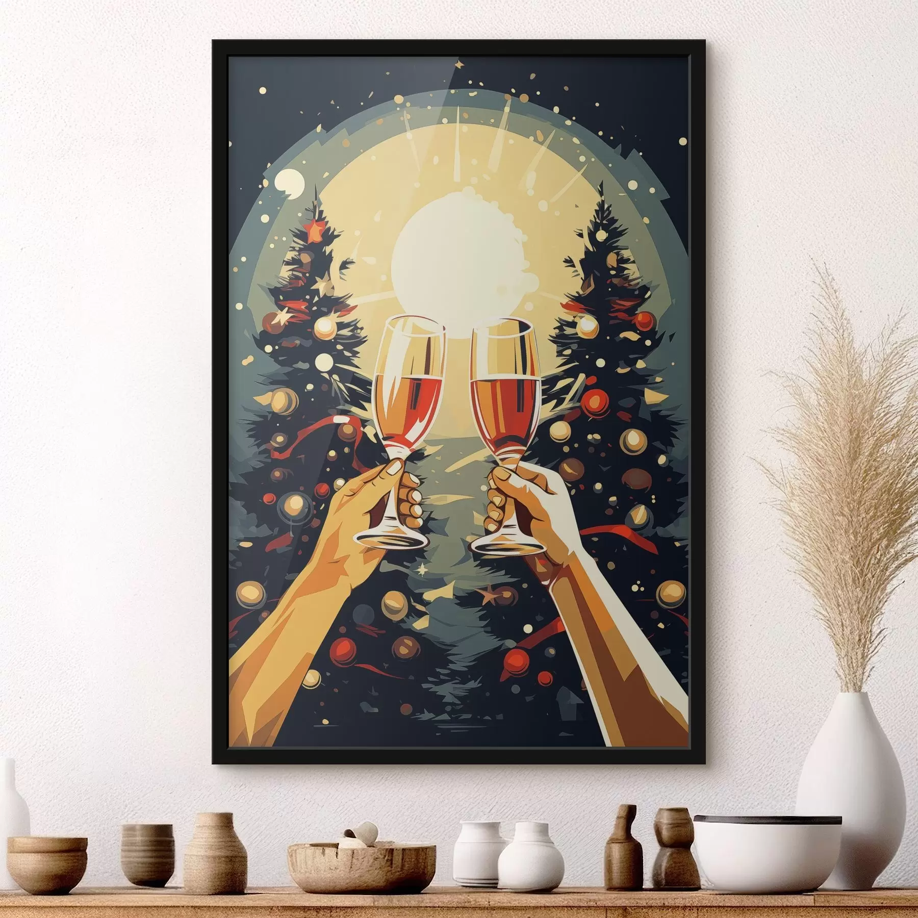 fotószőnyeg Pezsgős poharak, karácsony, újév, absztrakció, pop art, fenyőfák, fenyőfák f41374
