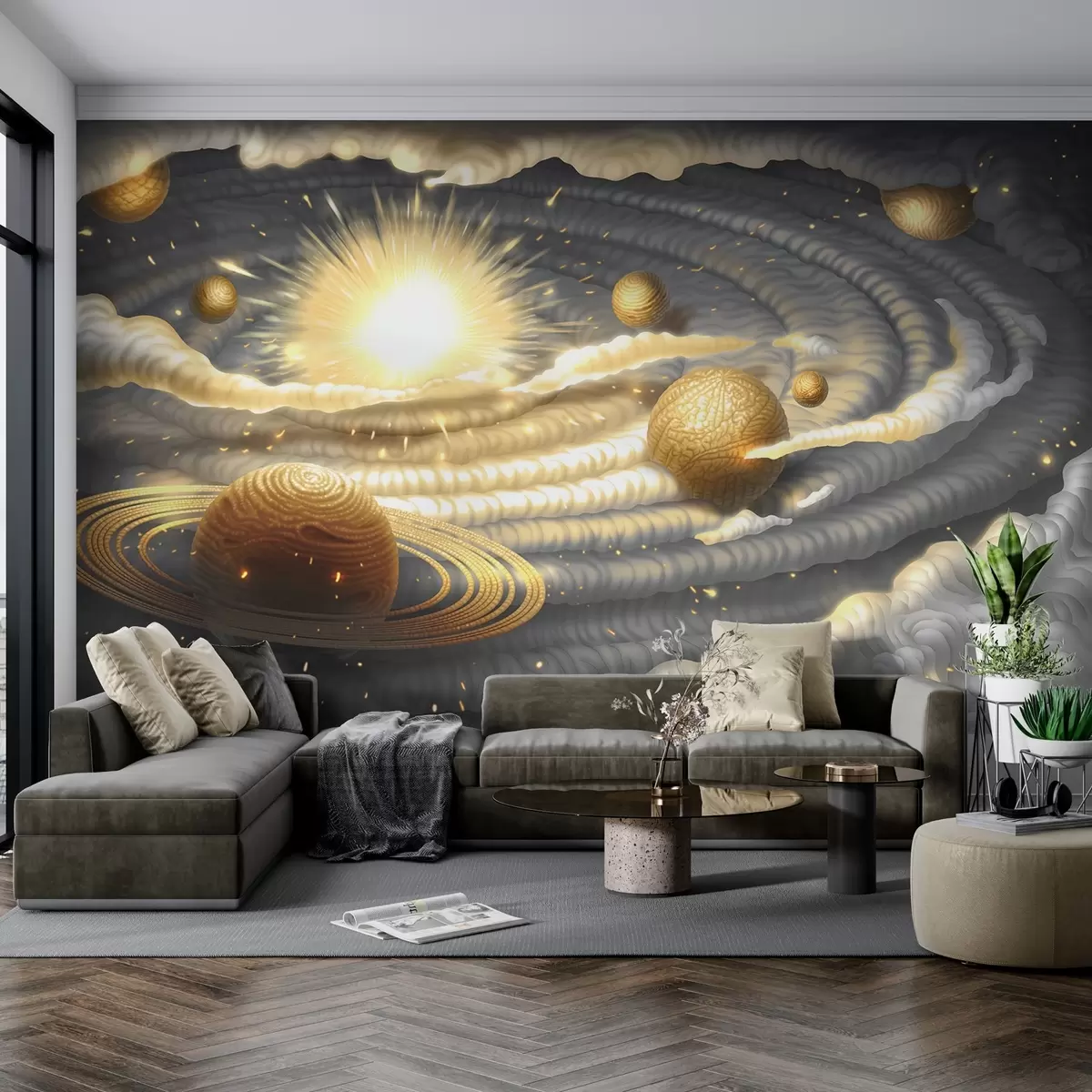 fotószőnyeg Űrgalaxis bolygókkal és nappal w01967