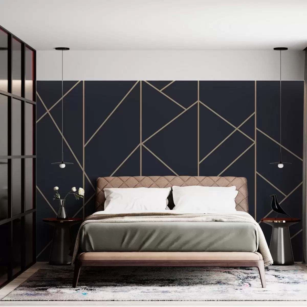 fotószőnyeg Geometrikus vonalak, sötét háttér w02051