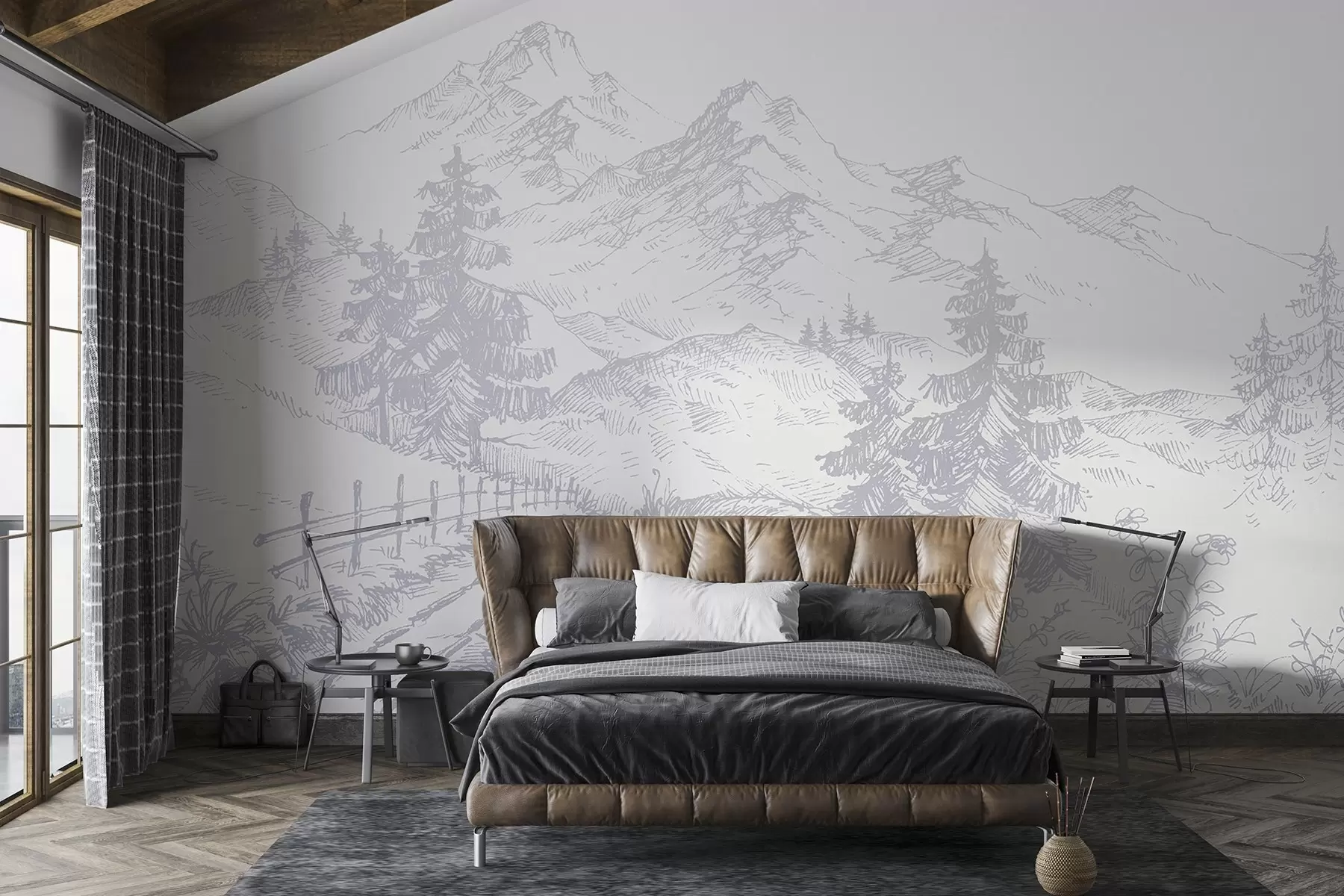 fotószőnyeg Hegyek és fák nyugodt tája u99572v2