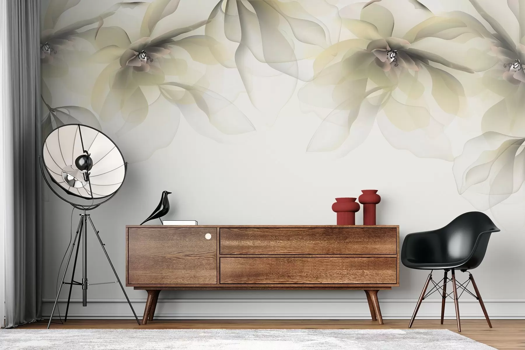 fotószőnyeg sárga áttetsző nagy virágok a tetején w02093v1