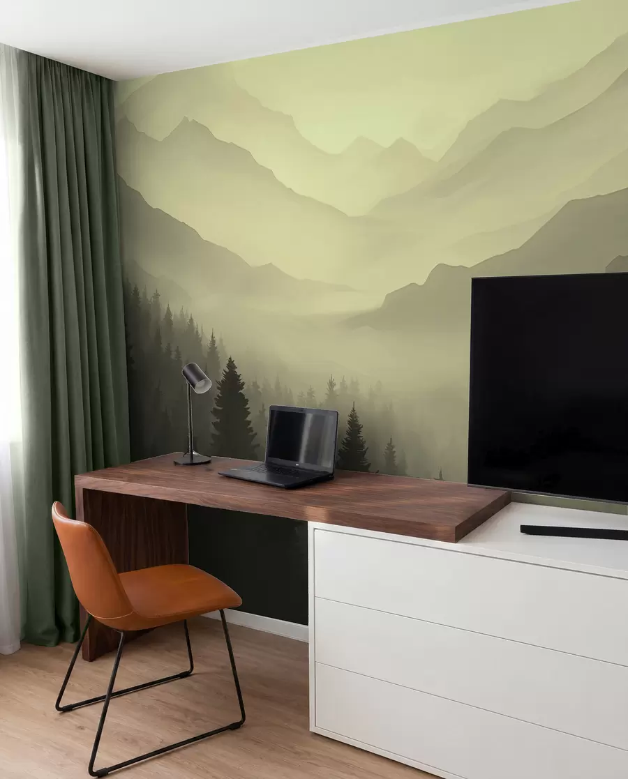fotószőnyeg Erdő és hegyek zöld árnyalatokban w02186v1