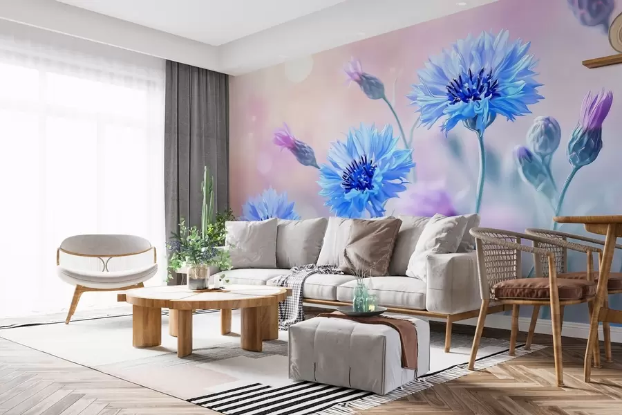 fotószőnyeg Nagy búzavirág virágok halvány rózsaszín háttéren w02124