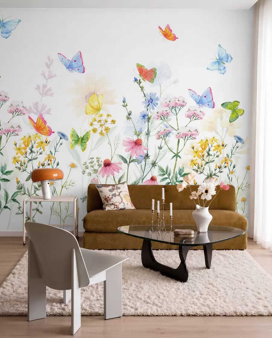 fotószőnyeg Színes virágok, növények és pillangók w02238