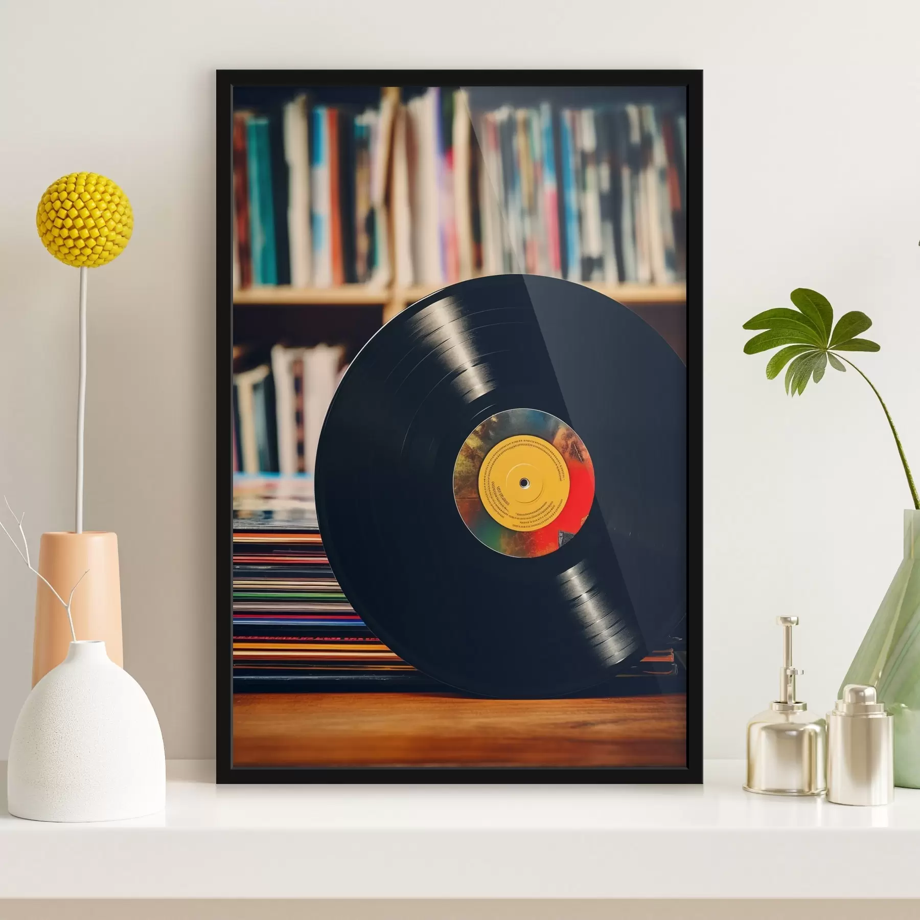 fotószőnyeg Vinyl lemez a polc hátterében f41669