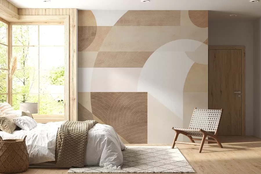 fotószőnyeg Modern geometria absztrakt formákkal, bézs és barna tónusú texturált részletekkel w02140