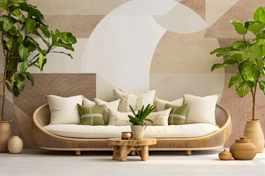 fotószőnyeg Modern geometria absztrakt formákkal, bézs és barna tónusú texturált részletekkel w02140