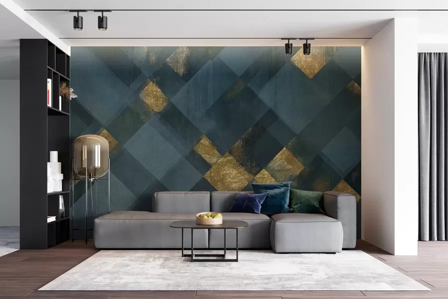 fotószőnyeg modern geometria luxus stílusban, smaragdzöld árnyalattal w02340v1