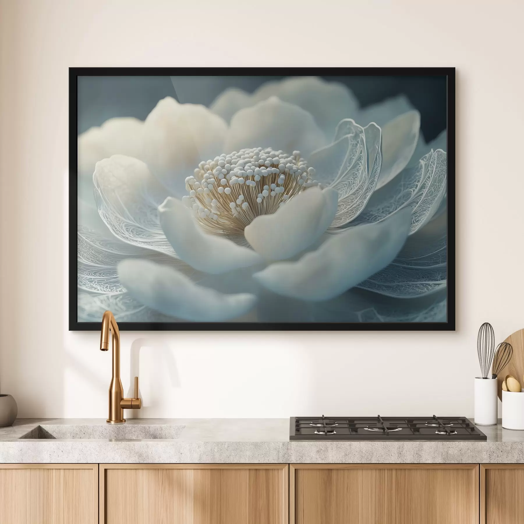 fotószőnyeg Fehér, légies virág mintákkal a szirmokon f41838