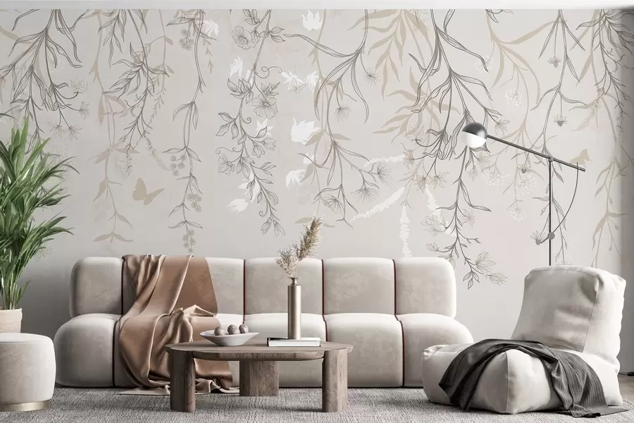 fotószőnyeg Vékony, lineáris virágok lógnak a hegyről w02007