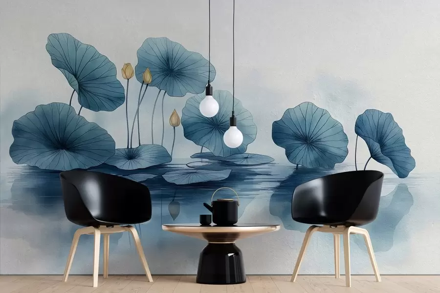 fotószőnyeg Lótuszlevelek víz felett egy beton falon w02011