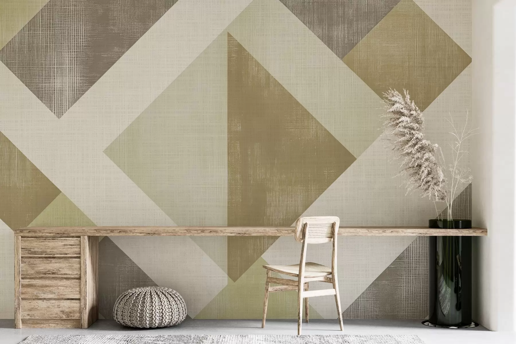 fotószőnyeg Modern geometrikus tapétadizájn, amely lágy bézs, olíva és taupe árnyalatú, egymást átfedő formákat tartalmaz w02341