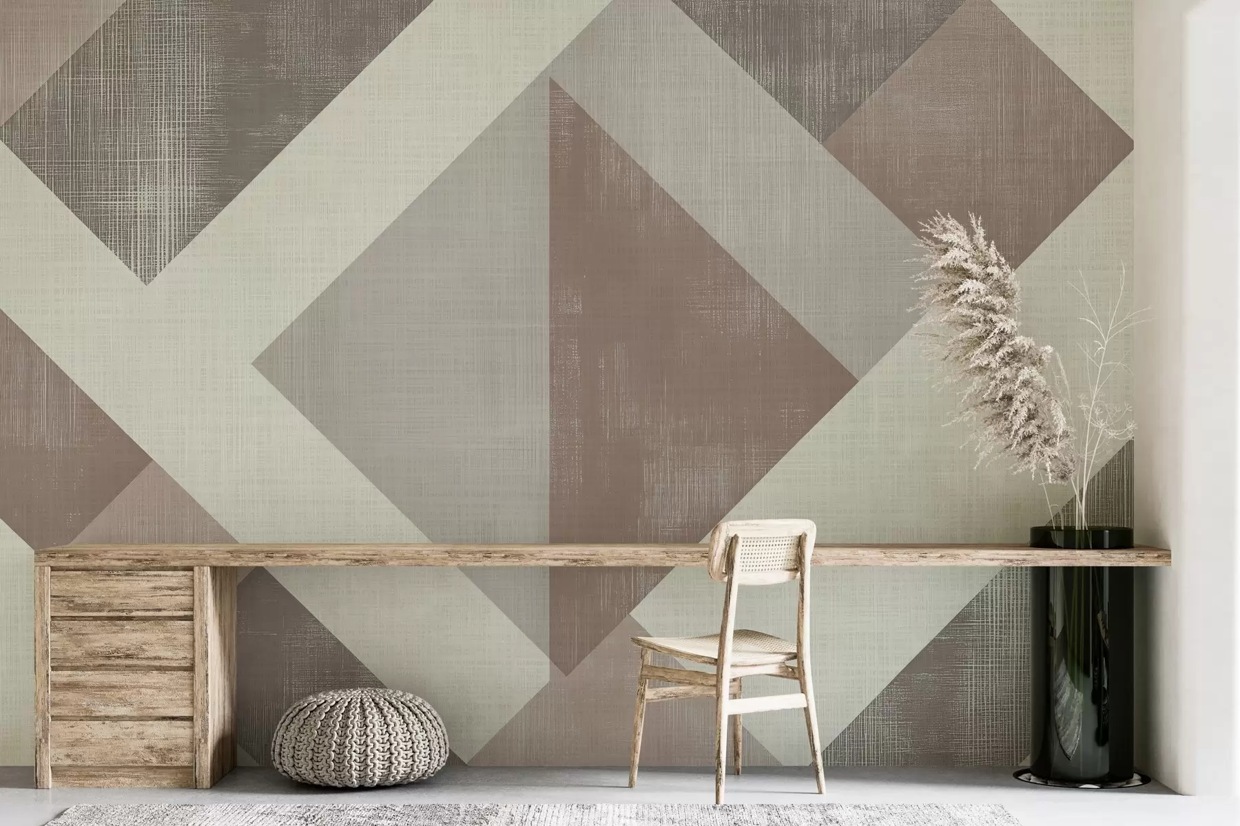 fotószőnyeg Modern geometrikus tapétadizájn átfedő formákkal, lágy bézs, zöld és szürke árnyalatokban w02341v1