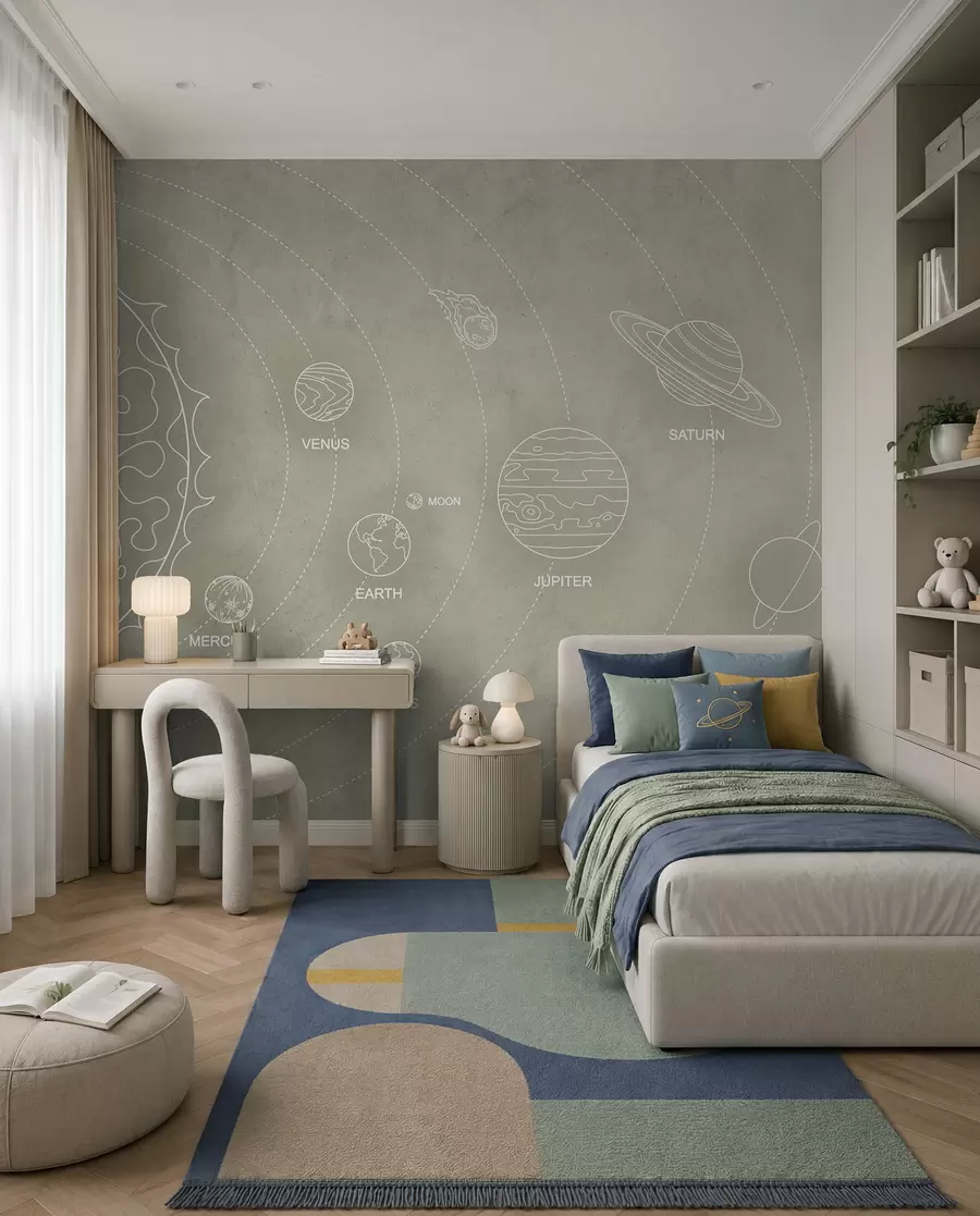 fotószőnyeg Naprendszer minimalista stílusban, hűvös bézs színű háttéren w02344