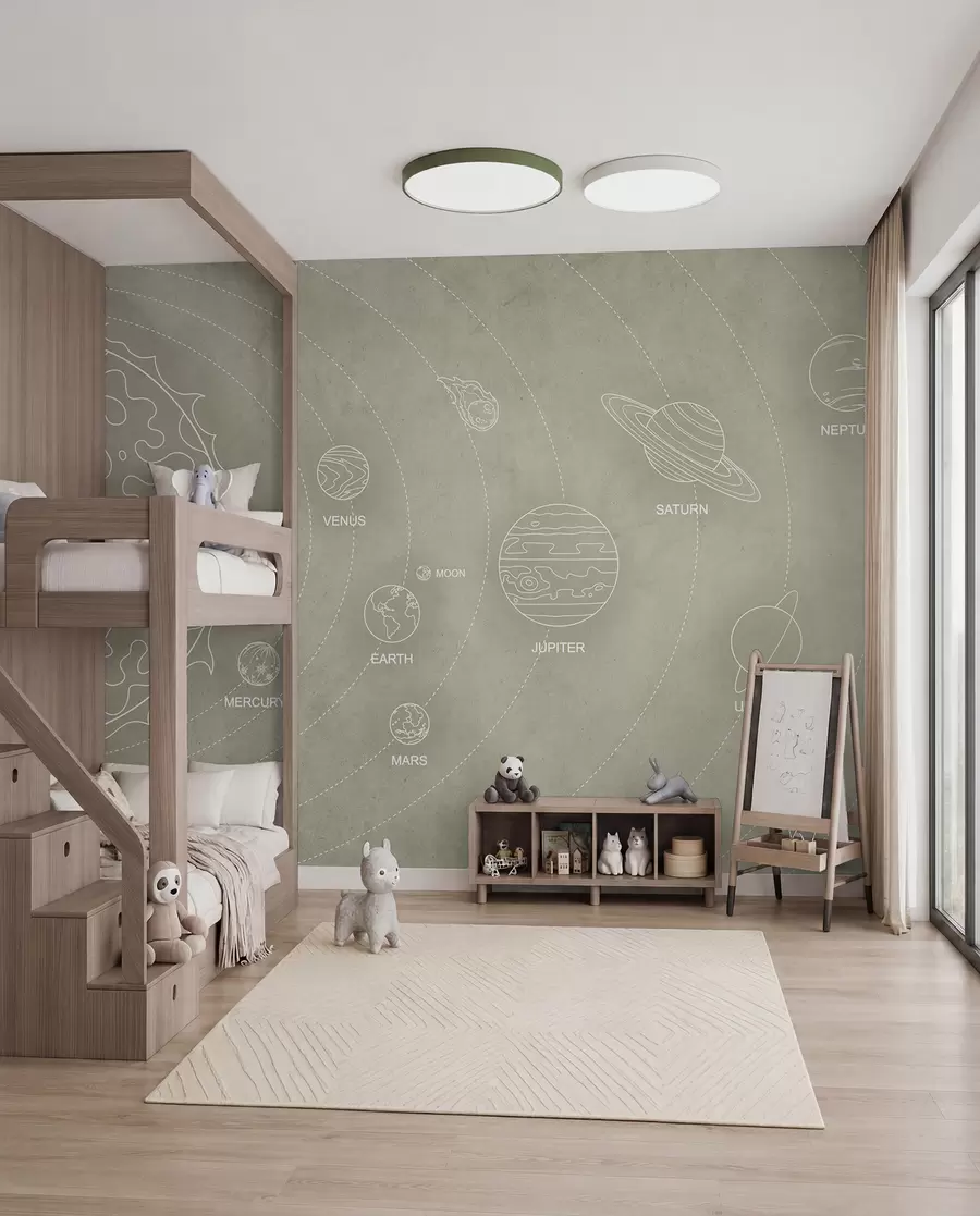 fotószőnyeg Naprendszer minimalista stílusban, hűvös bézs színű háttéren w02344