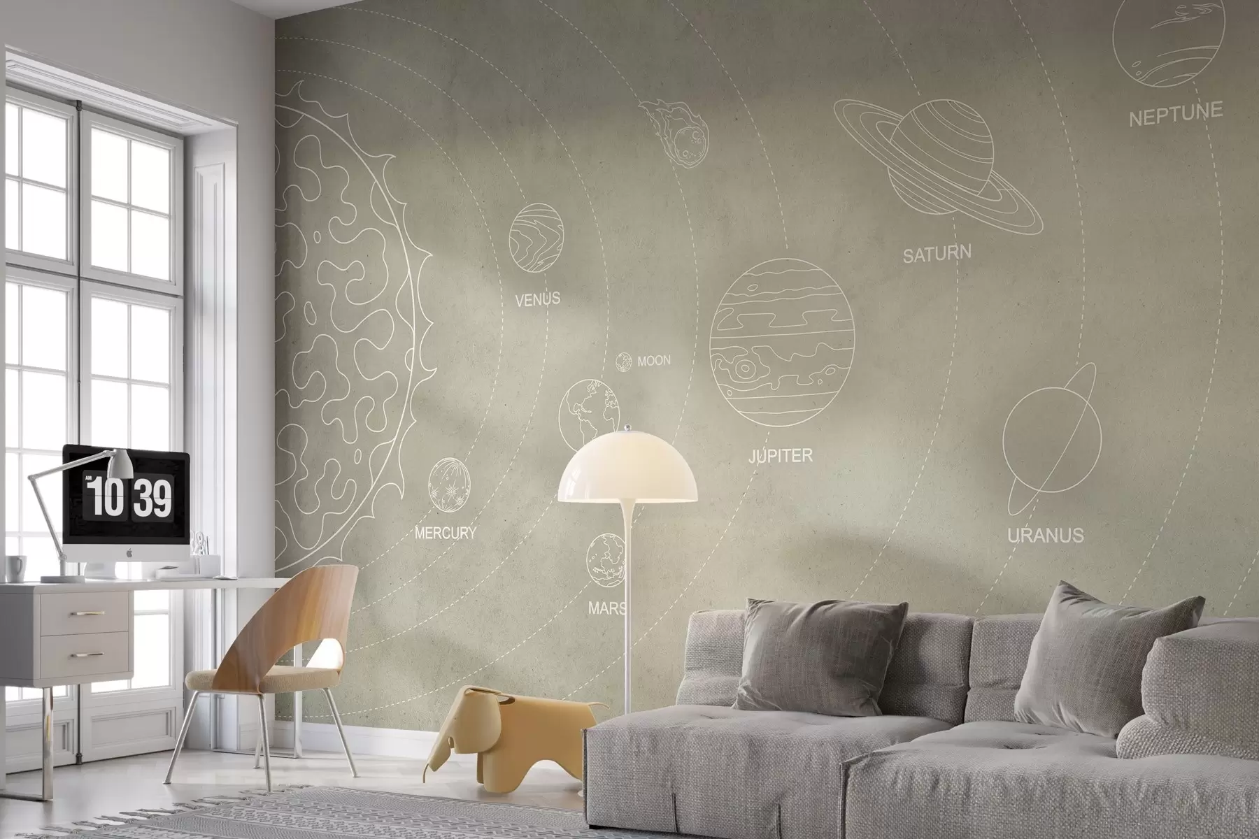 fotószőnyeg Naprendszer minimalista stílusban, hűvös bézs színű háttéren w02344