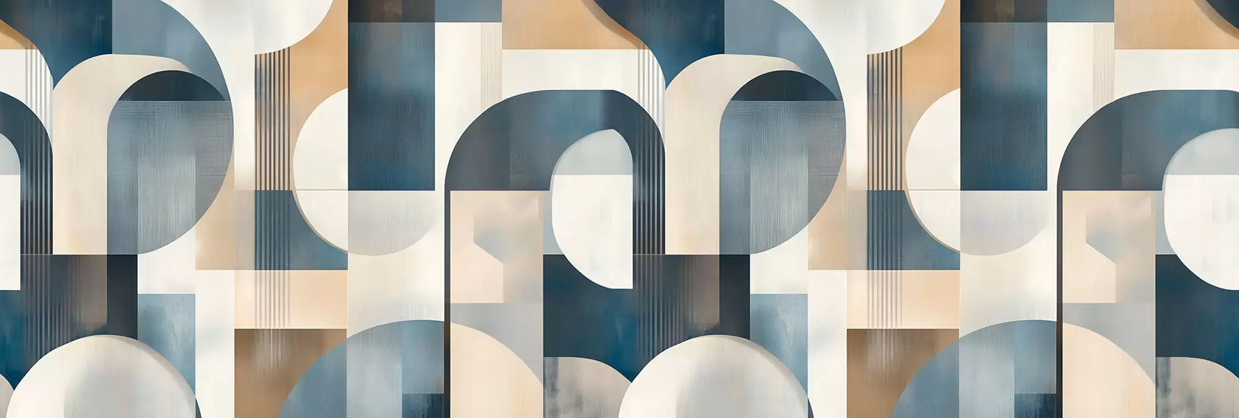 fotószőnyeg Art Deco tapéta geometrikus mintával, kék, bézs és tejes árnyalatokkal w02346