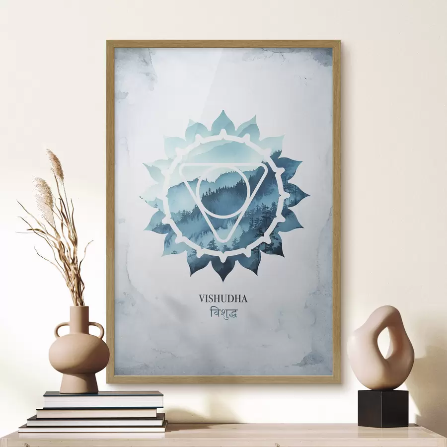 fotószőnyeg Vishuddha csakra, kék csakra, ezoterika, meditáció, buddhizmus, akvarell stílusú hegyek, akvarell stílusú hegyek f41884