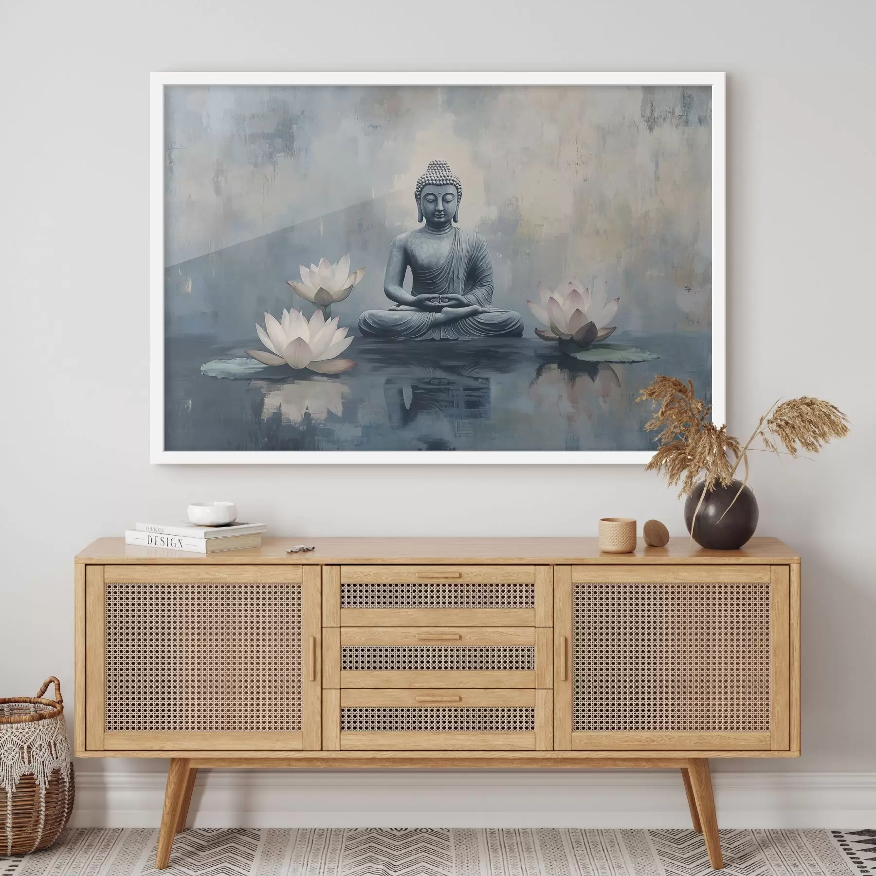 fotószőnyeg Meditáló Buddha a tóban lótuszokkal, keleti, akril stílusban f41891
