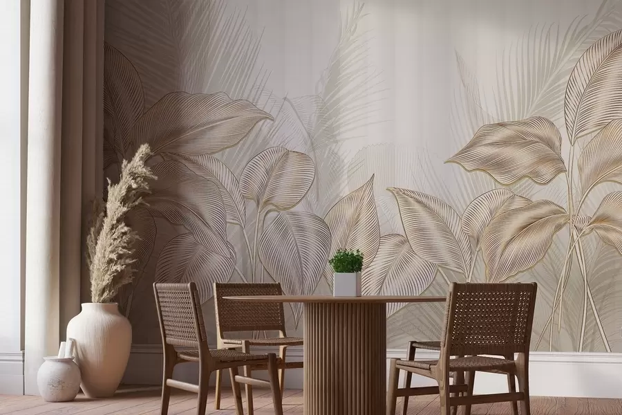 fotószőnyeg Elegáns fehér és bézs színű pálmalevelek világos, textúrázott háttér előtt w08434