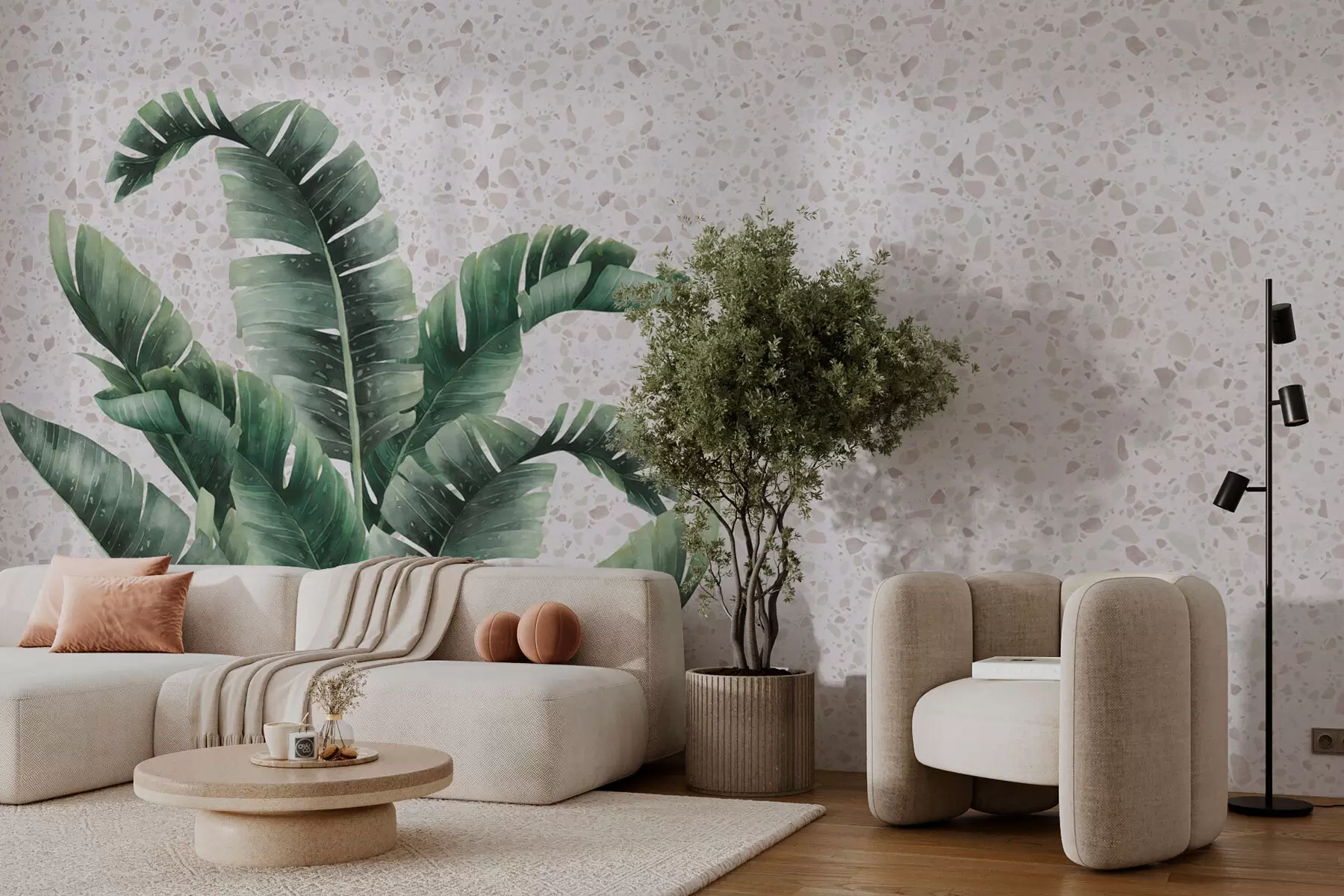 fotószőnyeg Trópusi levelek és terrazzo háttér w02376