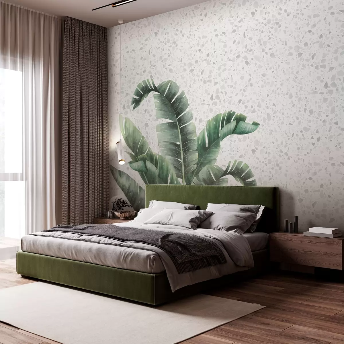 fotószőnyeg Trópusi levelek és terrazzo háttér szürke színben w02376v1